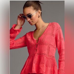 Anthropologie Pilcro Pointelle Babydoll Sweater Coral Size M